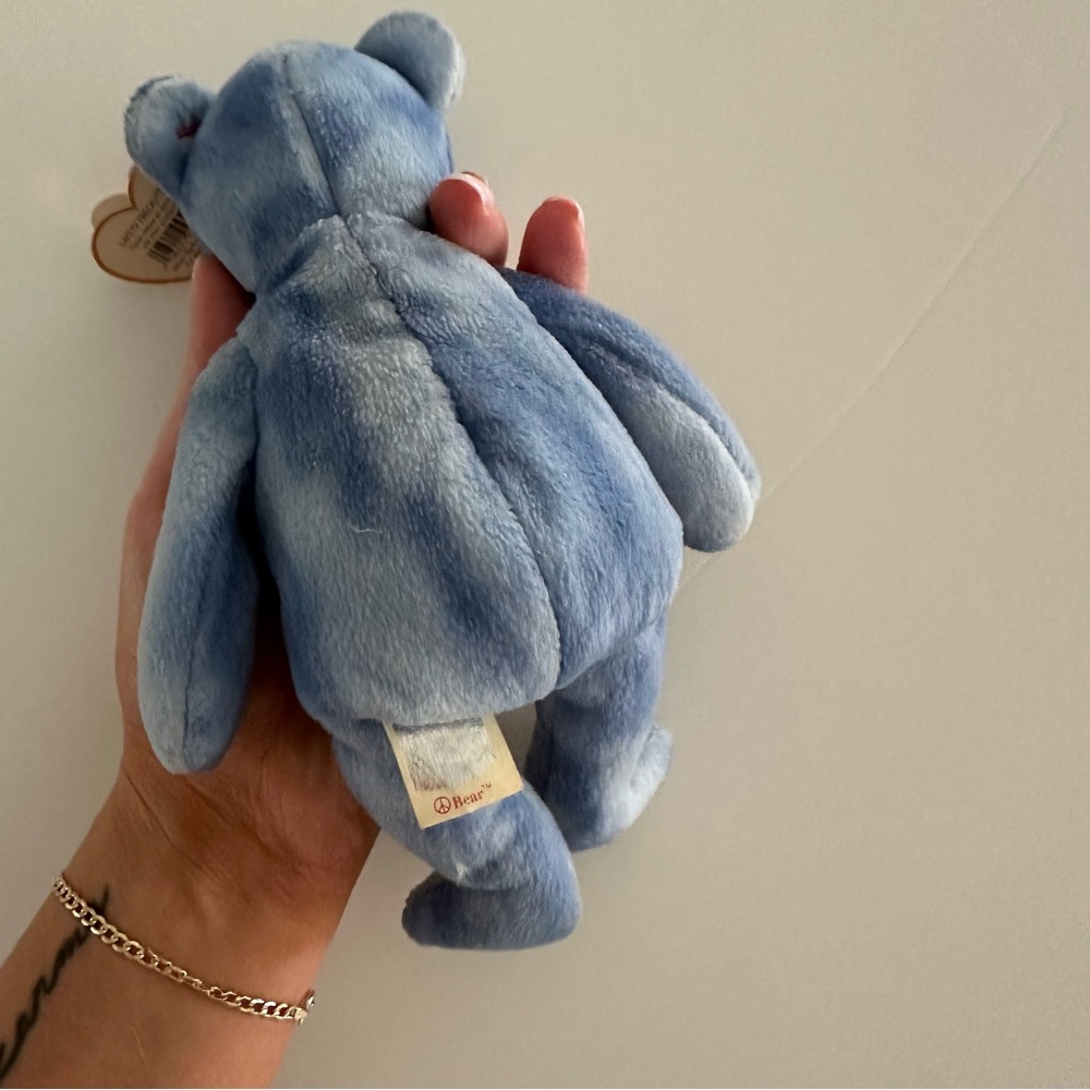 Ty Blue Peace Bear Plush with Rainbow Peace Patch - Picture 4 of 4